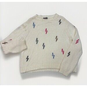 Wooden Ships Sweater Womens Size Medium Large Colorful Lightning Bolts Cream